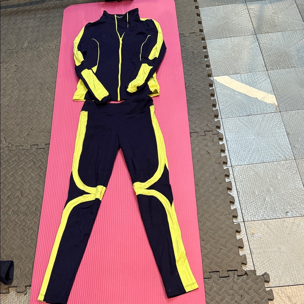 Bebe dark blue and Yellow Track Jacket & Joggers Set